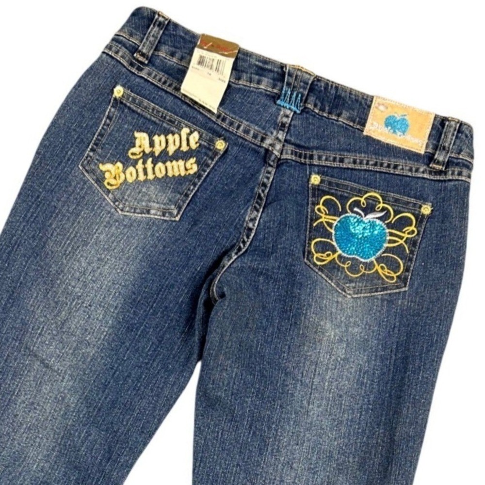 VTG RARE Apple Bottoms Girls Size 16 Midnite‎ Blue Sequin Embroidered Jeans